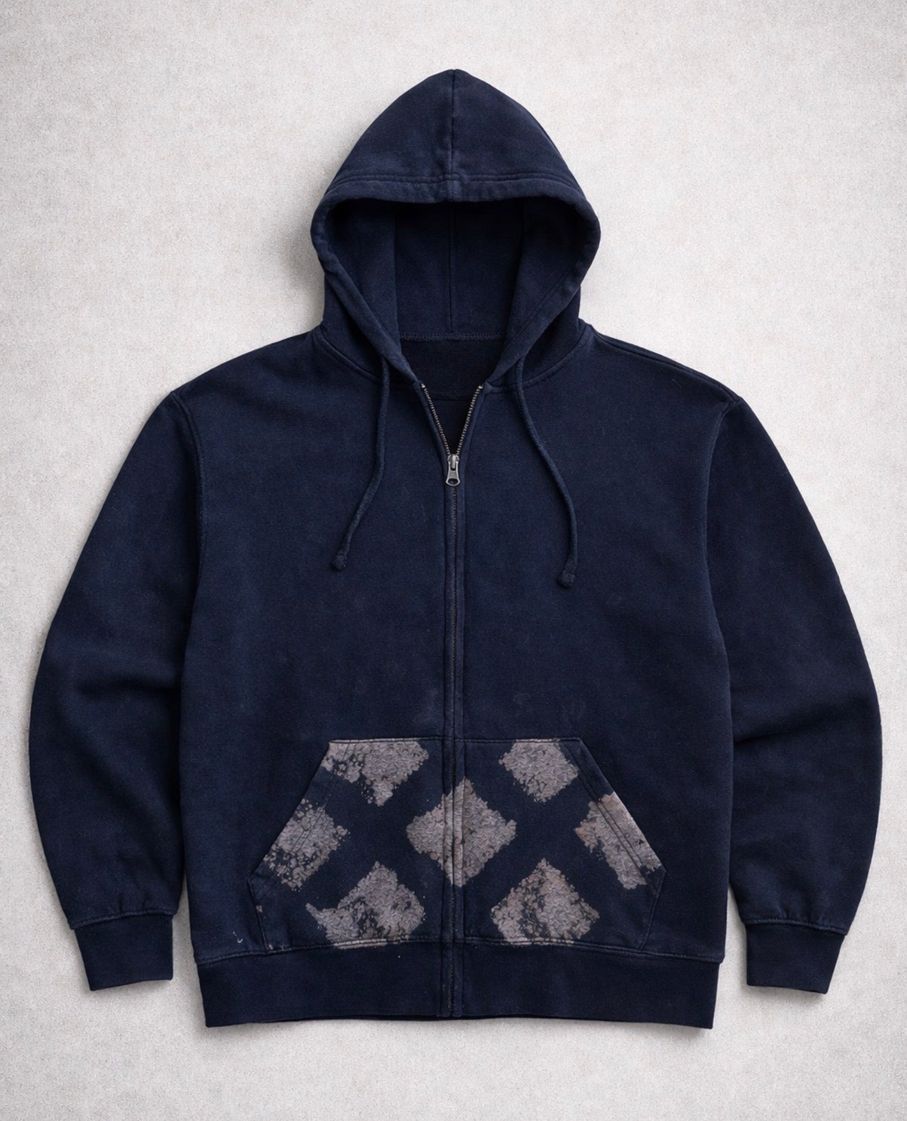 Diamond Back Zip Hoodie Washed Navy