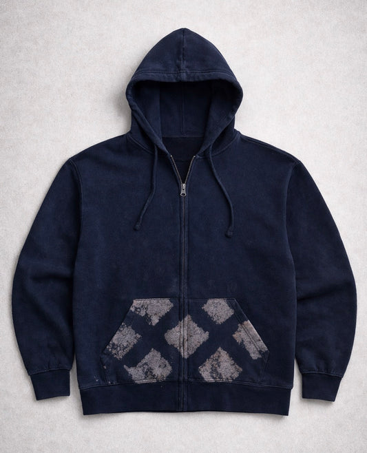 Diamond Back Zip Hoodie Washed Navy