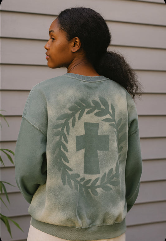 Custom Sweatshirt Fleece Lined W/ Hidden Pockets Washed Green Wmns Small