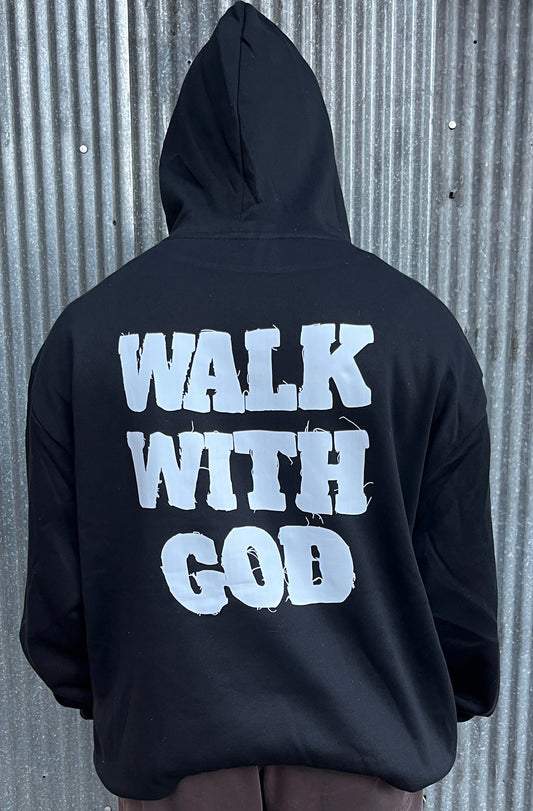 “Walk with GOD” Oversized Hoodie Size Large Light Fade