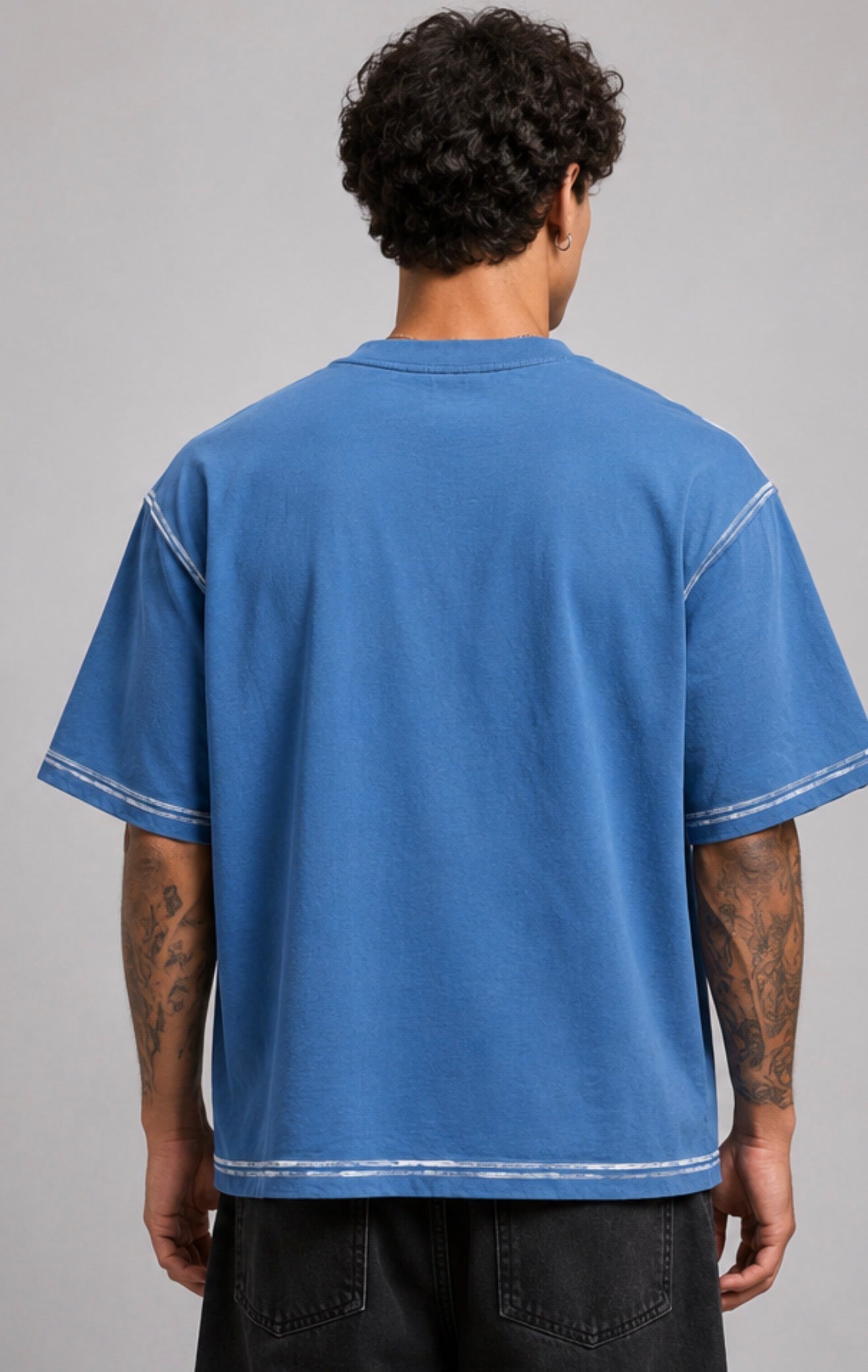 Script Tee Cropped Medium Mineral Blue