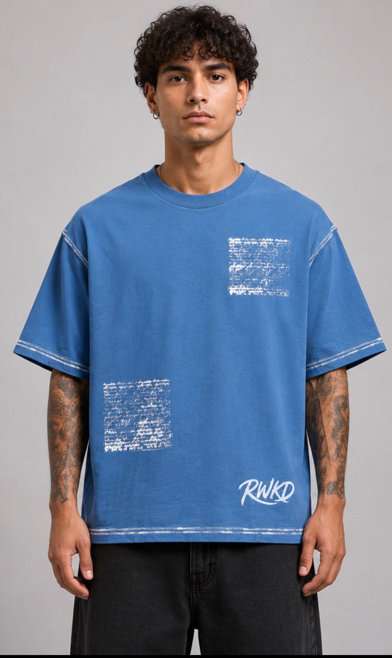 Script Tee Cropped Medium Mineral Blue