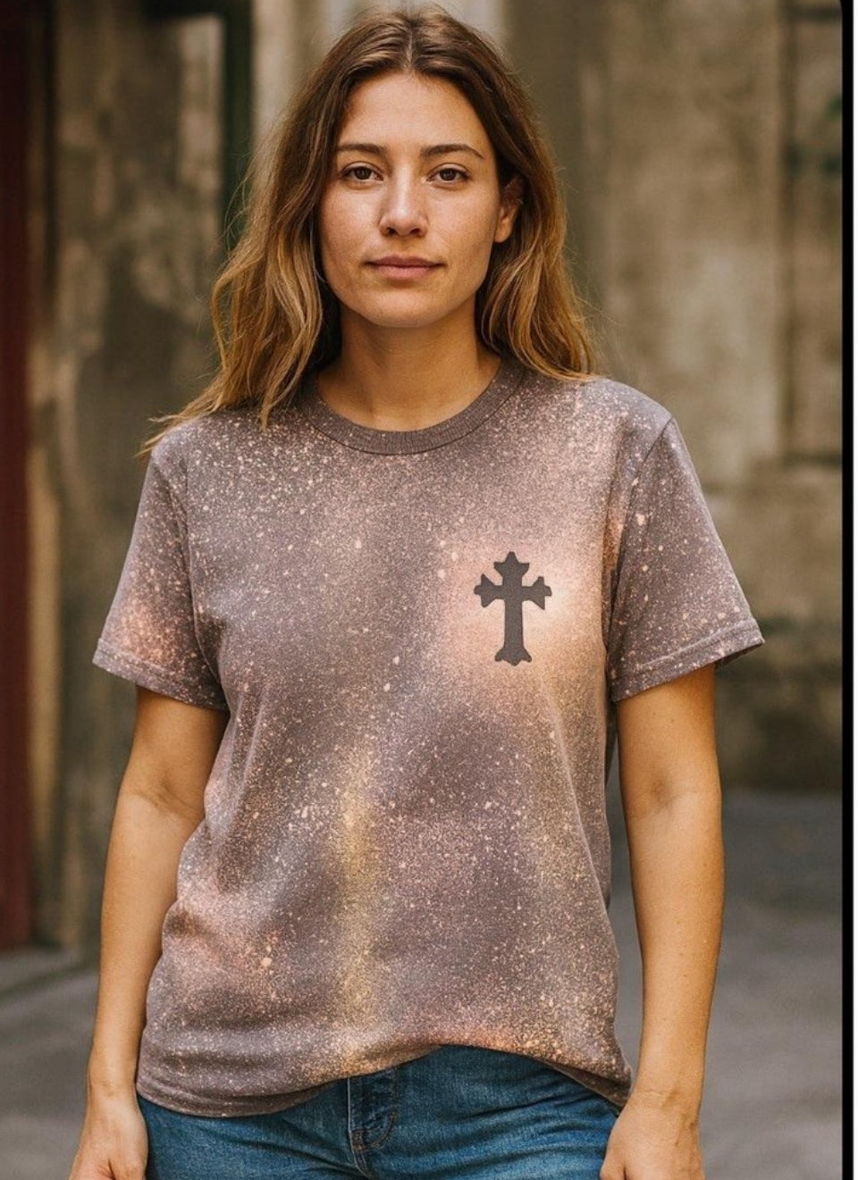 Unisex Custom Bleached Tee Cosmic Faith Medium