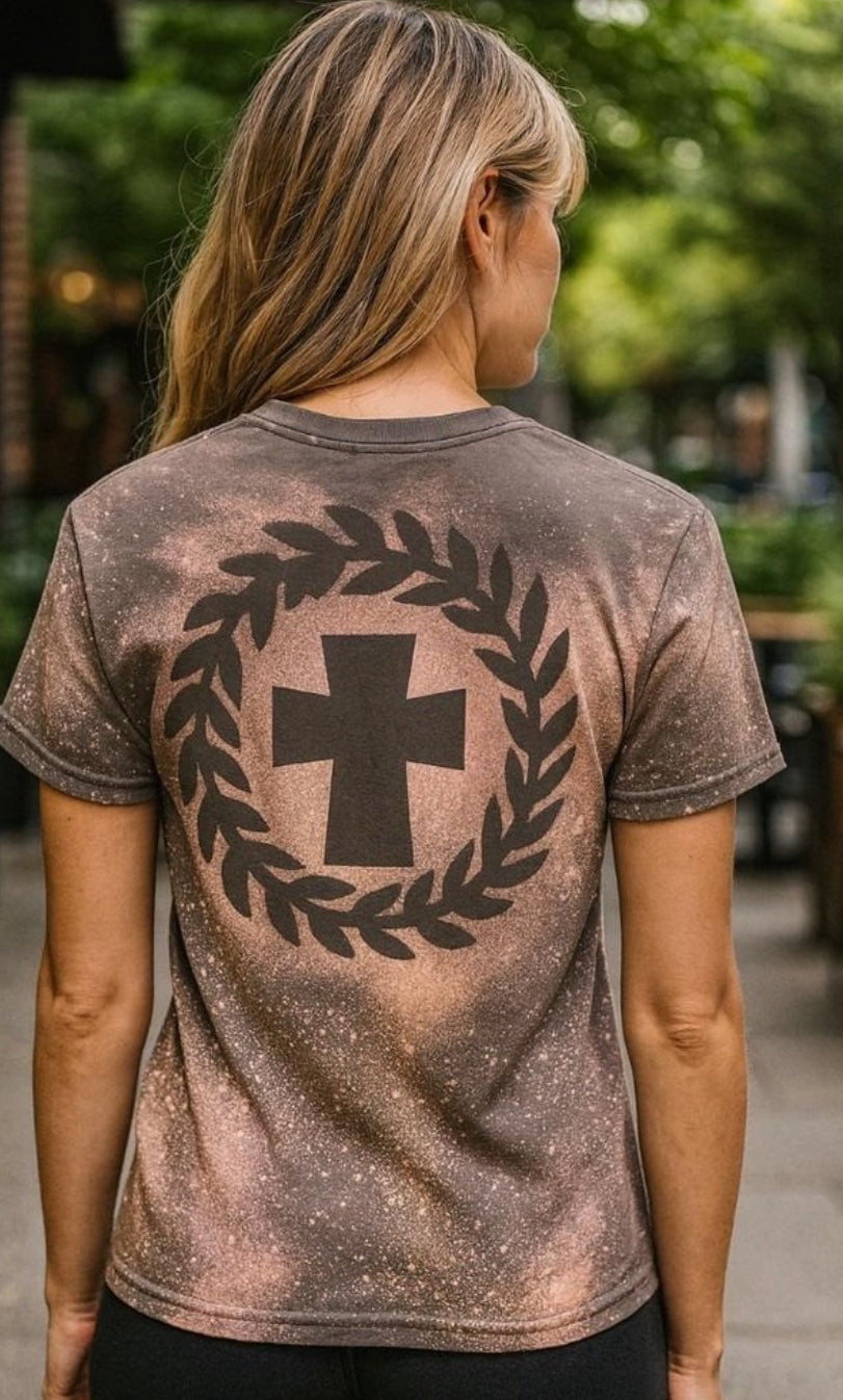 Unisex Custom Bleached Tee Cosmic Faith Medium