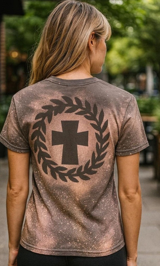 Unisex Custom Bleached Tee Cosmic Faith Medium