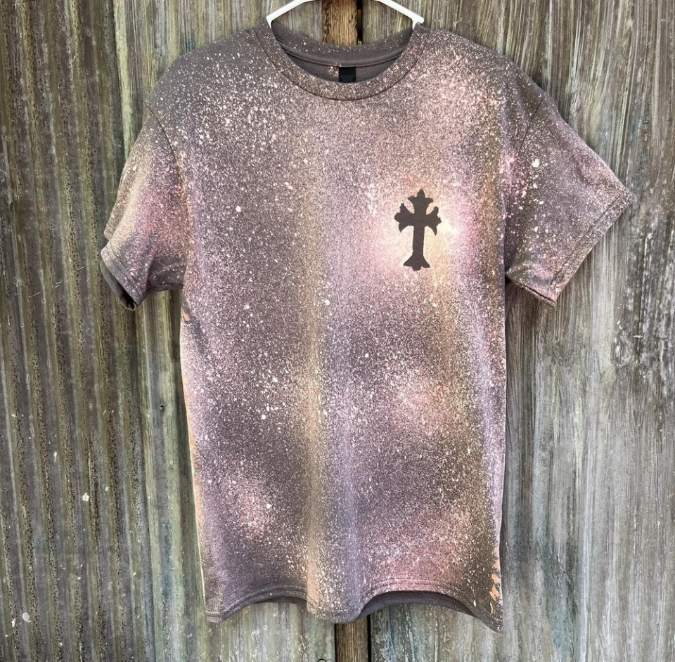 Unisex Custom Bleached Tee Cosmic Faith Medium