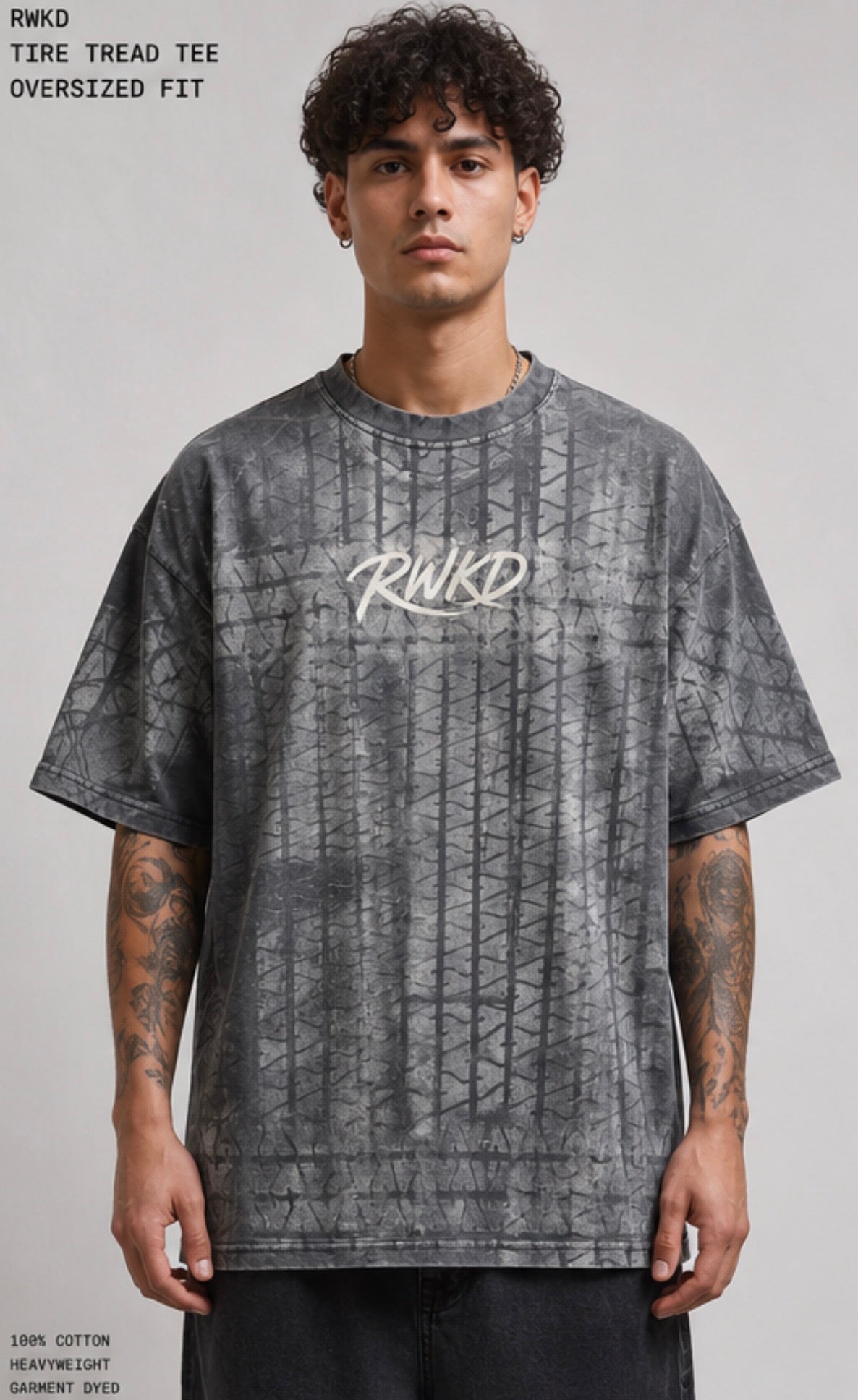 Tire Tread Bleach Oversized Tee (Large) Mens