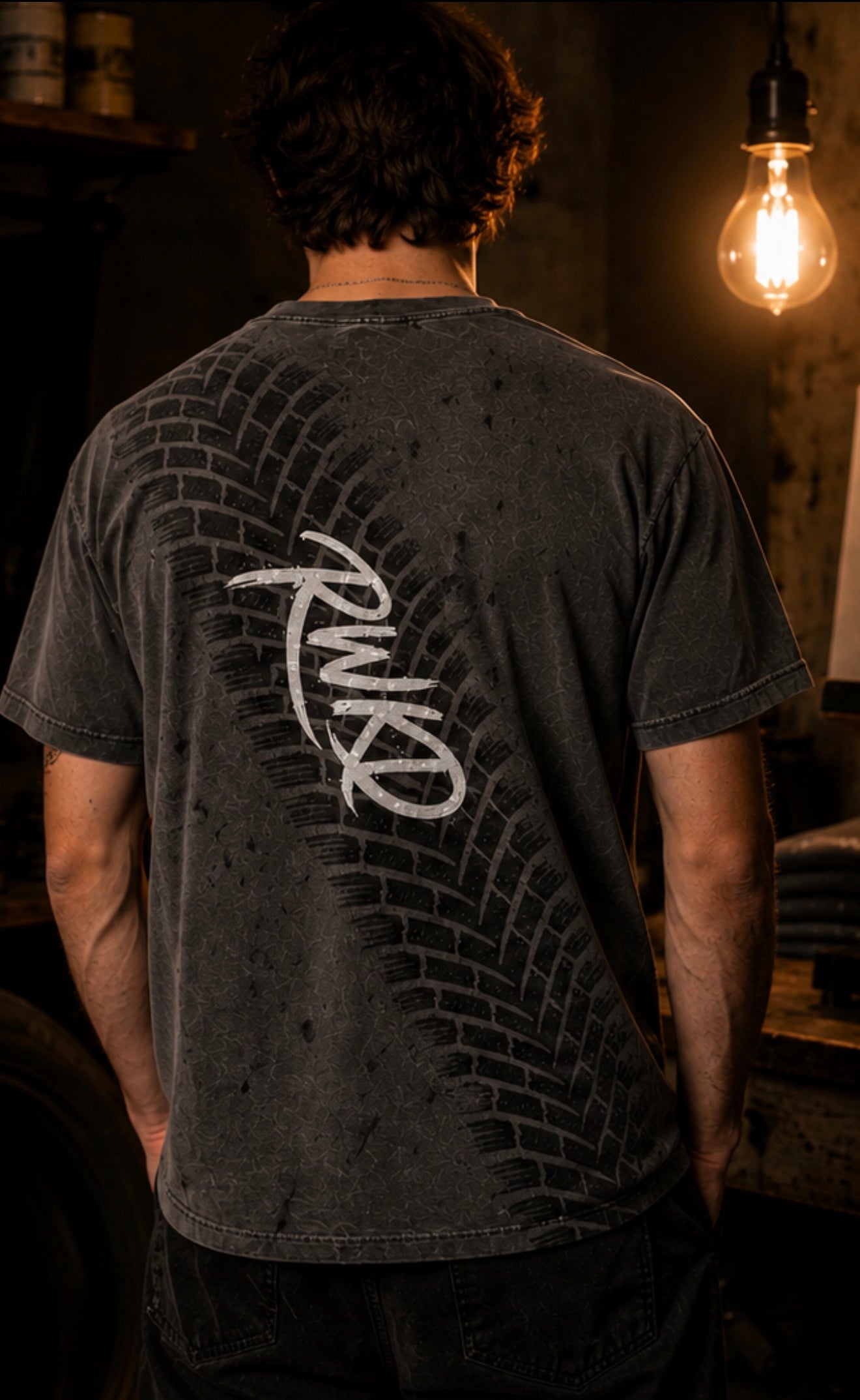 ReWorked Tire 🛞 Tracks Tee XL Charcoal Garmemt Dyed