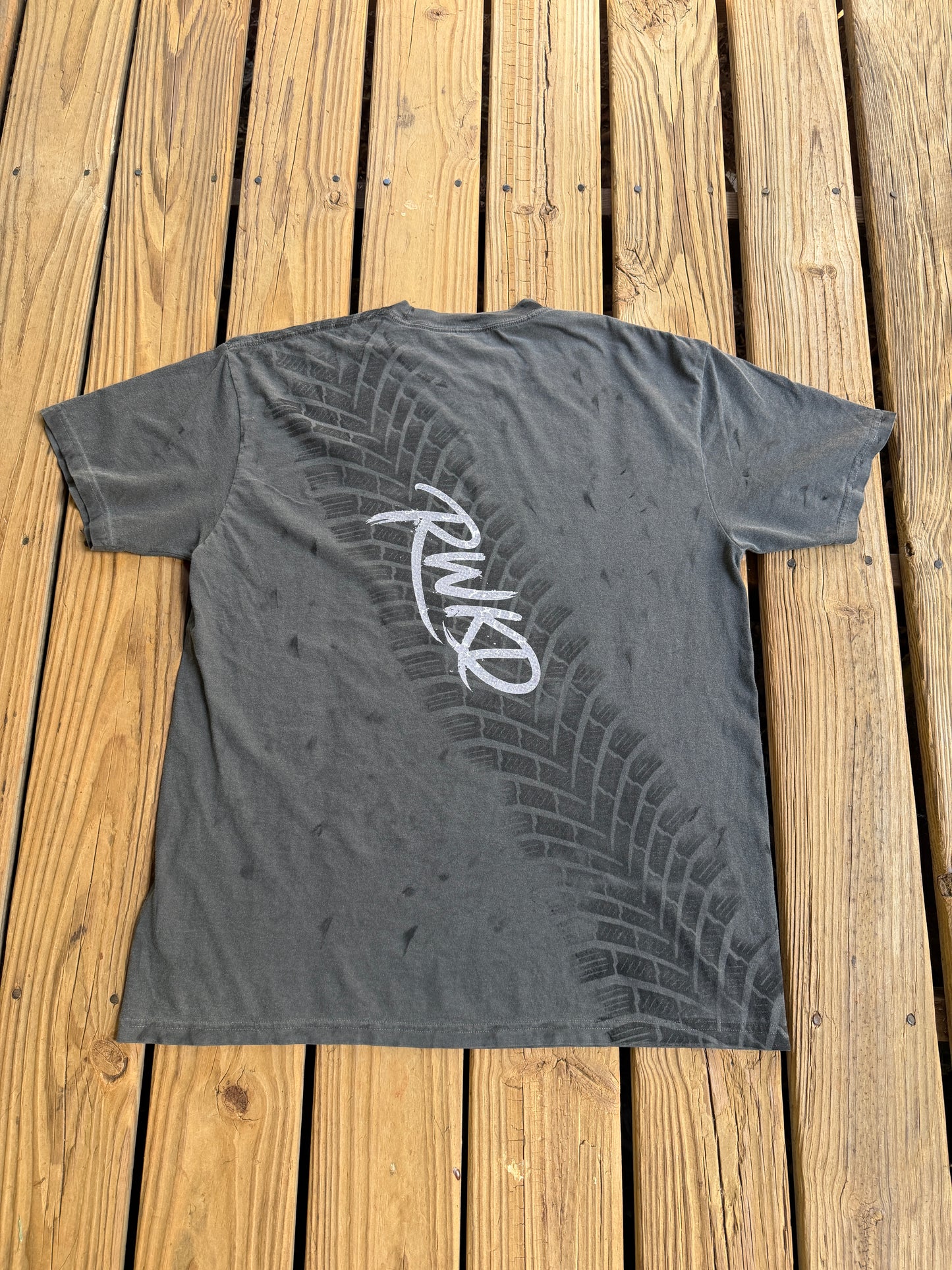ReWorked Tire 🛞 Tracks Tee XL Charcoal Garmemt Dyed